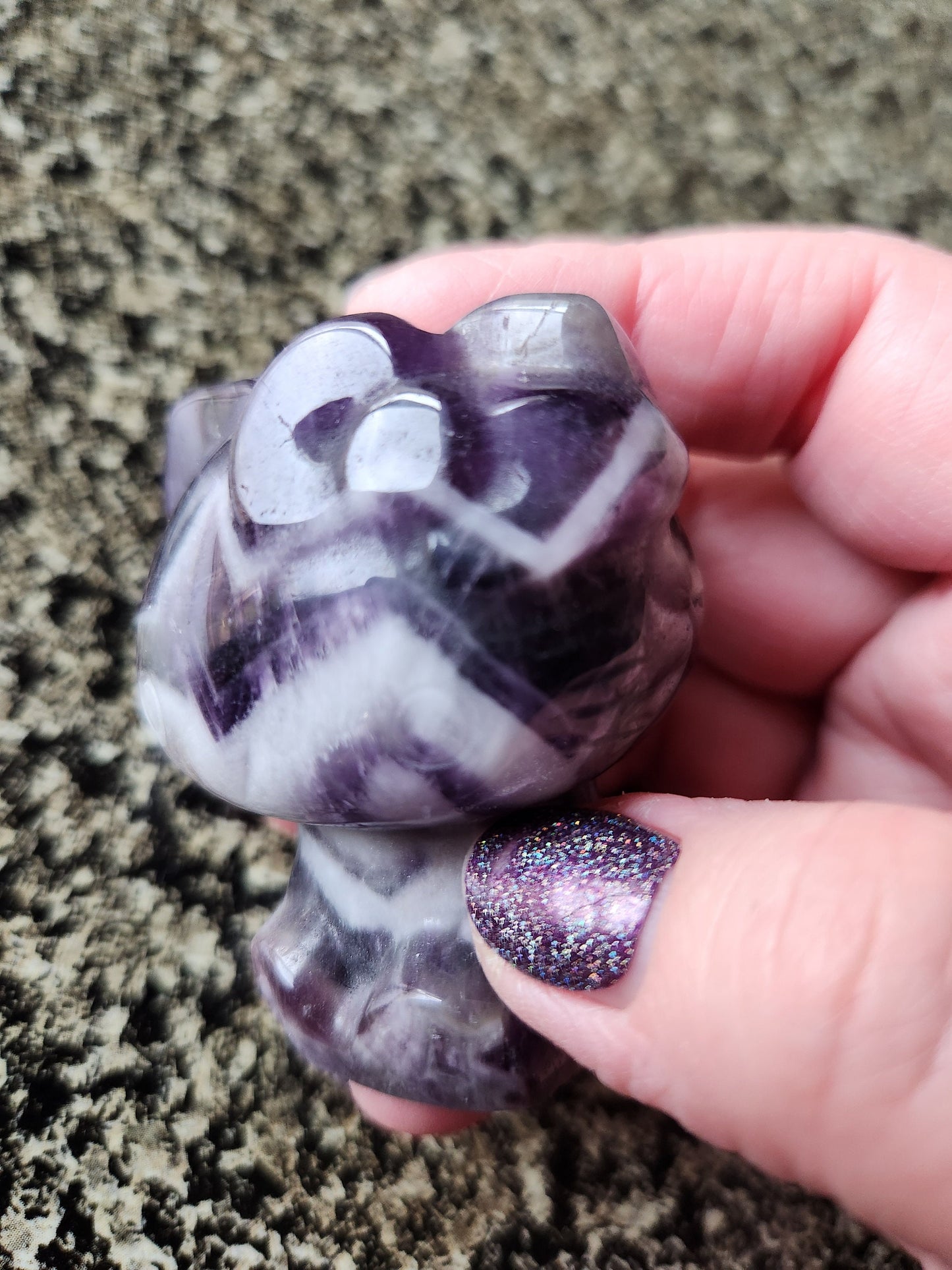 Gorgeous Dream Amethyst Carved Hello Kitty Crystal Stone, Chevron Amethyst