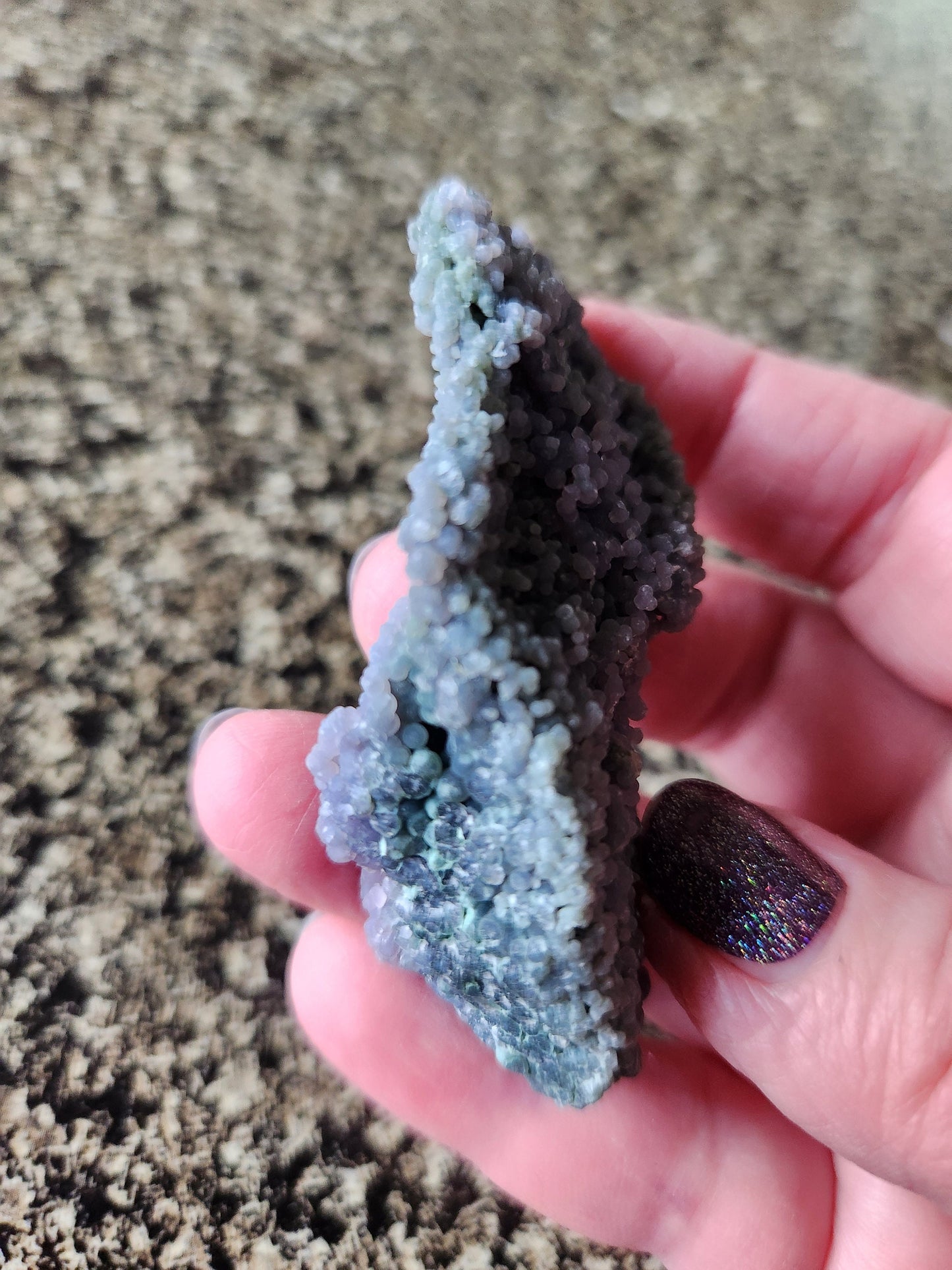 Beautiful Rare Grape Agate Crystal Rock Specimen, Bi-colored Purple & Green, Purple Chalcedony