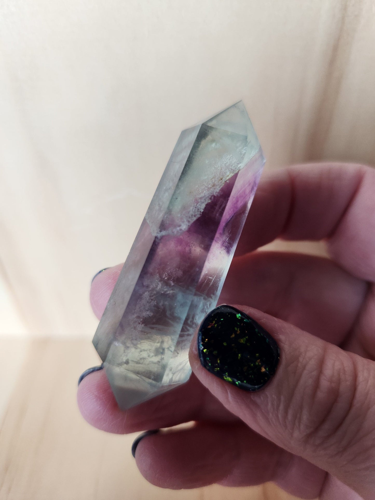 Gorgeous AAA Green & Purple Fluorite Crystal DT, Double Terminated Point