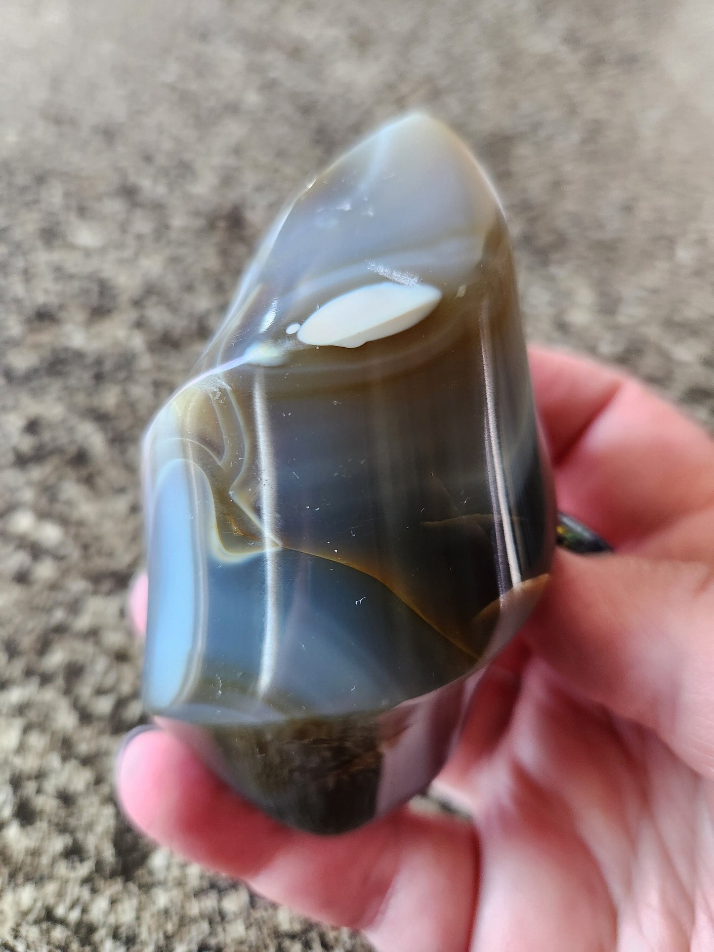 Pretty Orca Agate Crystal Twisted Flame with Buttery High Polish Rare