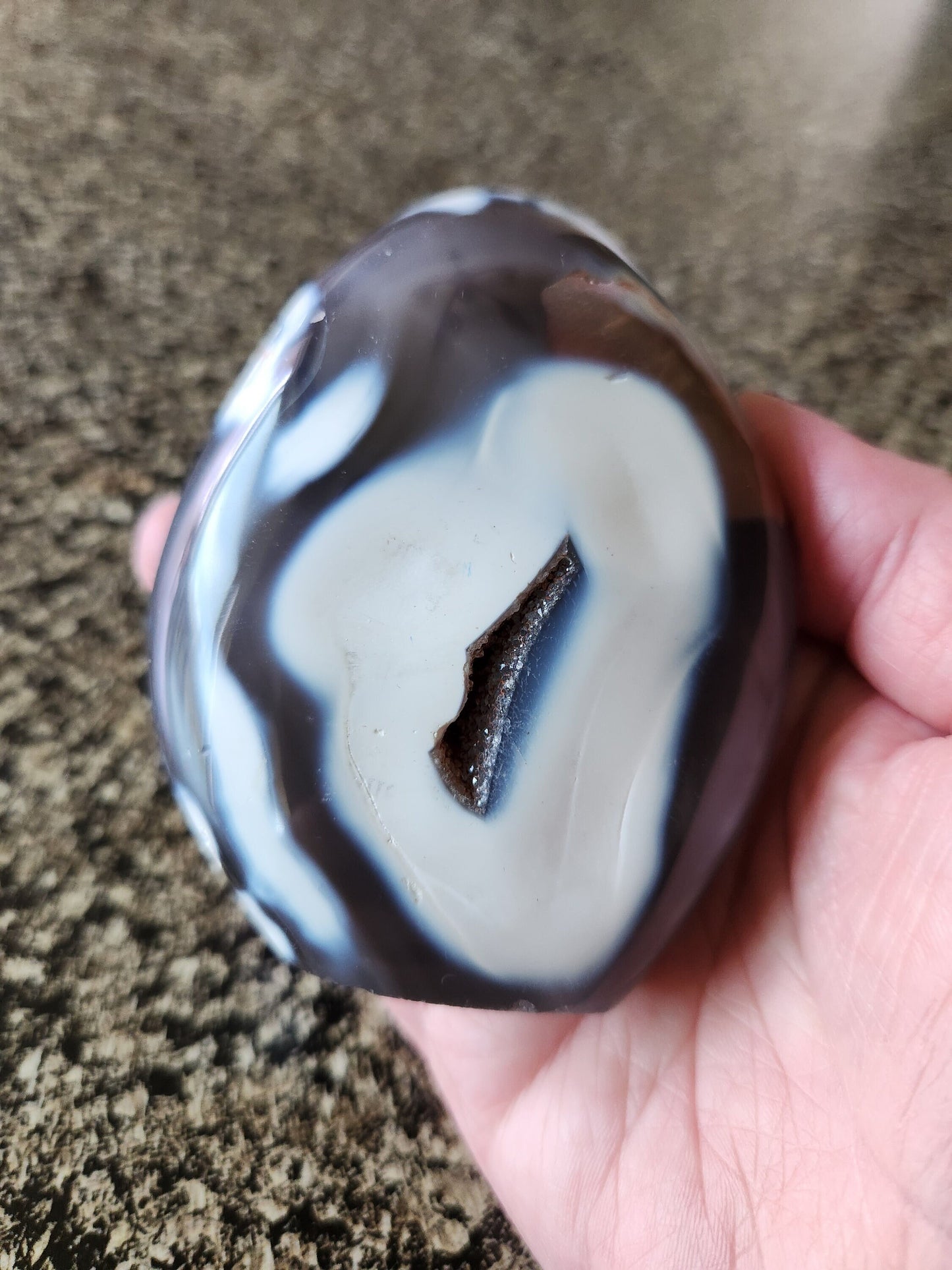 Pretty Orca Agate Crystal Flame with Buttery High Polish Rare, with Druzy Pocket