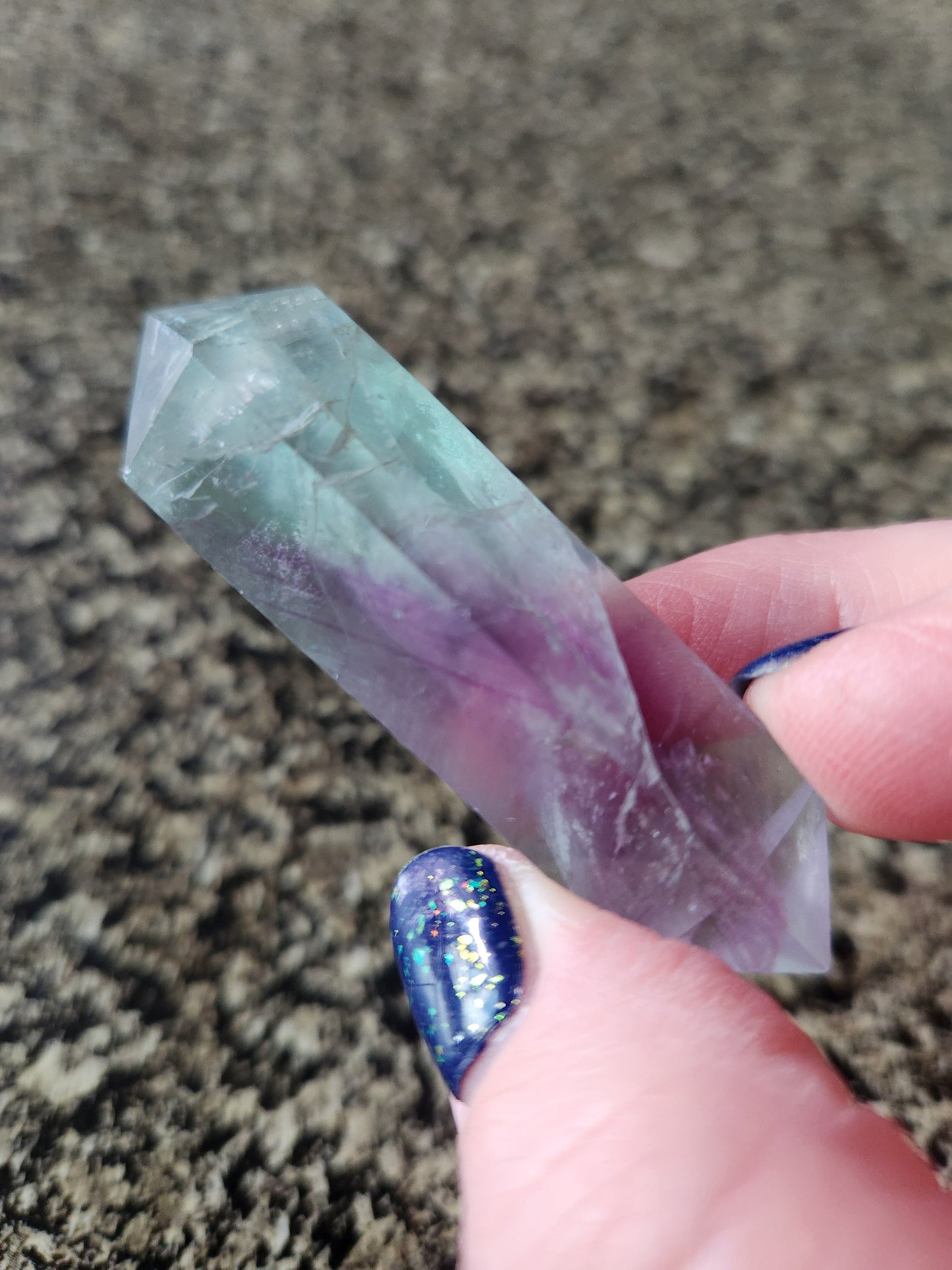 Gorgeous AAA Green & Purple Fluorite Crystal DT, Double Terminated Point