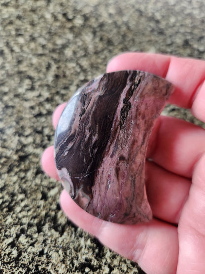 Beautiful Polished Rhodonite Crystal Carved Moon