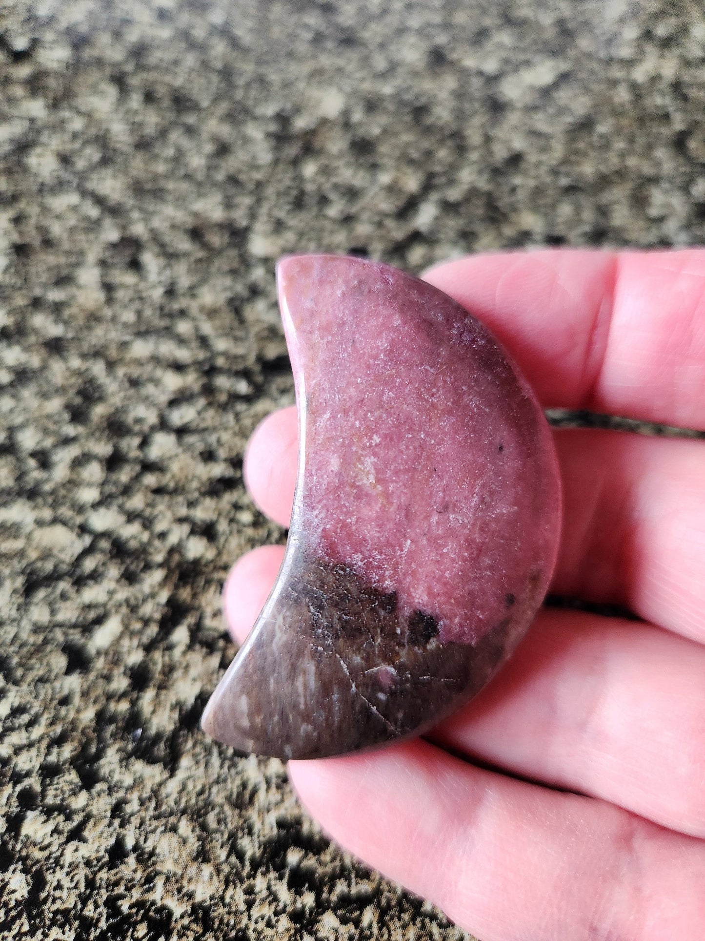 Beautiful Polished Rhodonite Crystal Carved Moon