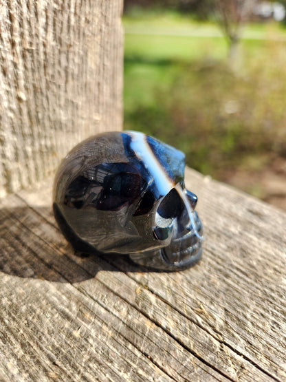 AAA Black Onyx Crystal Skull: Hand Carved, Unique Streaks