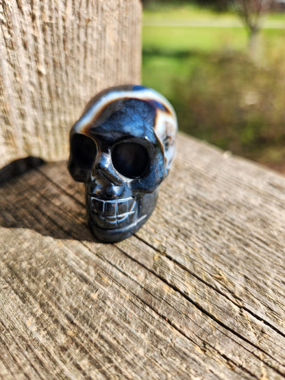 AAA Black Onyx Crystal Skull: Hand Carved, Unique Streaks