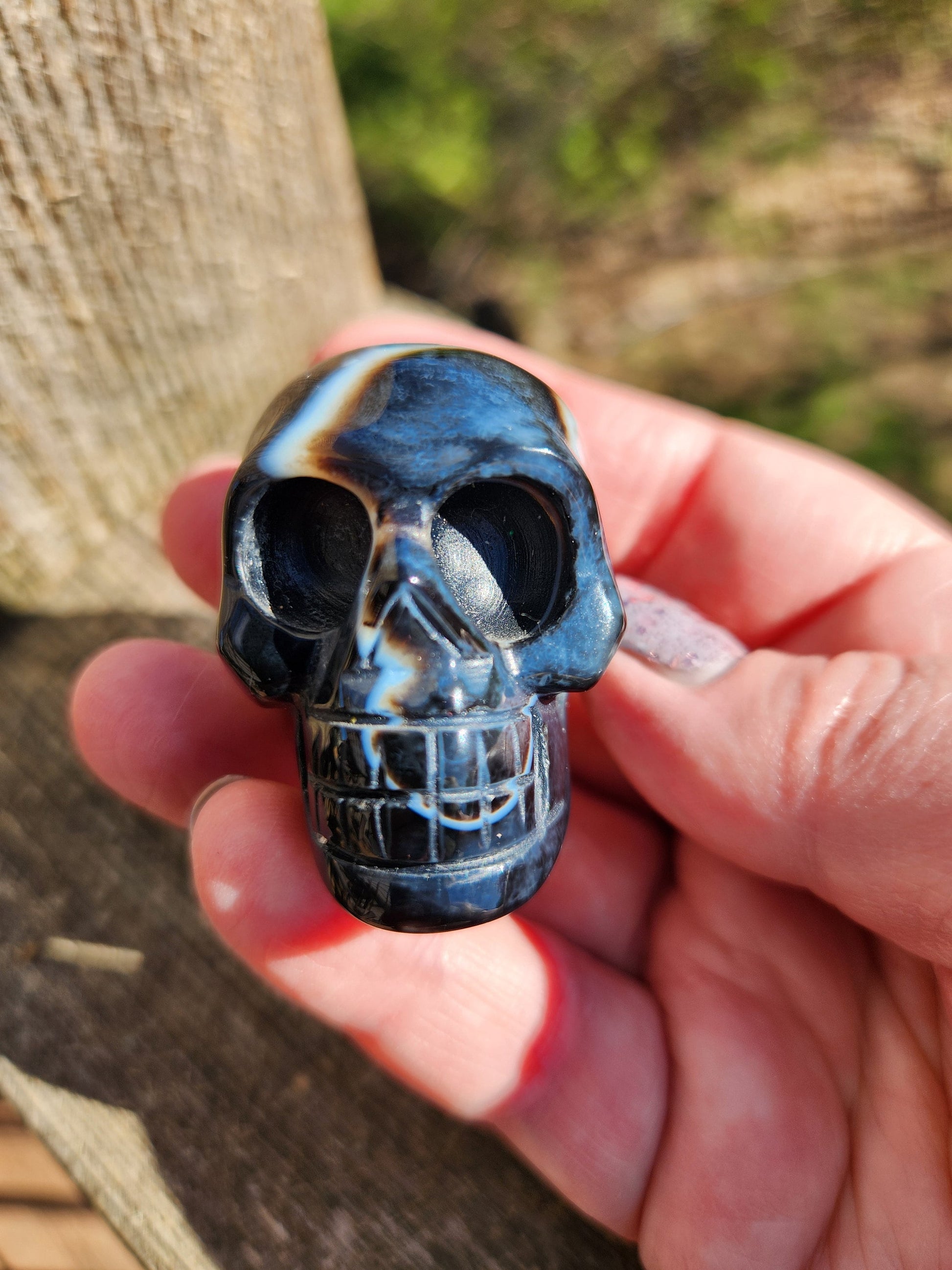 AAA Black Onyx Crystal Skull: Hand Carved, Unique Streaks