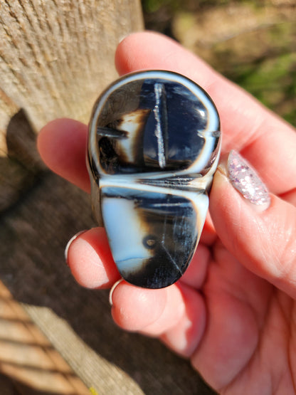 Black Onyx Skull: Hand Carved Agate Crystal, AAA Grade