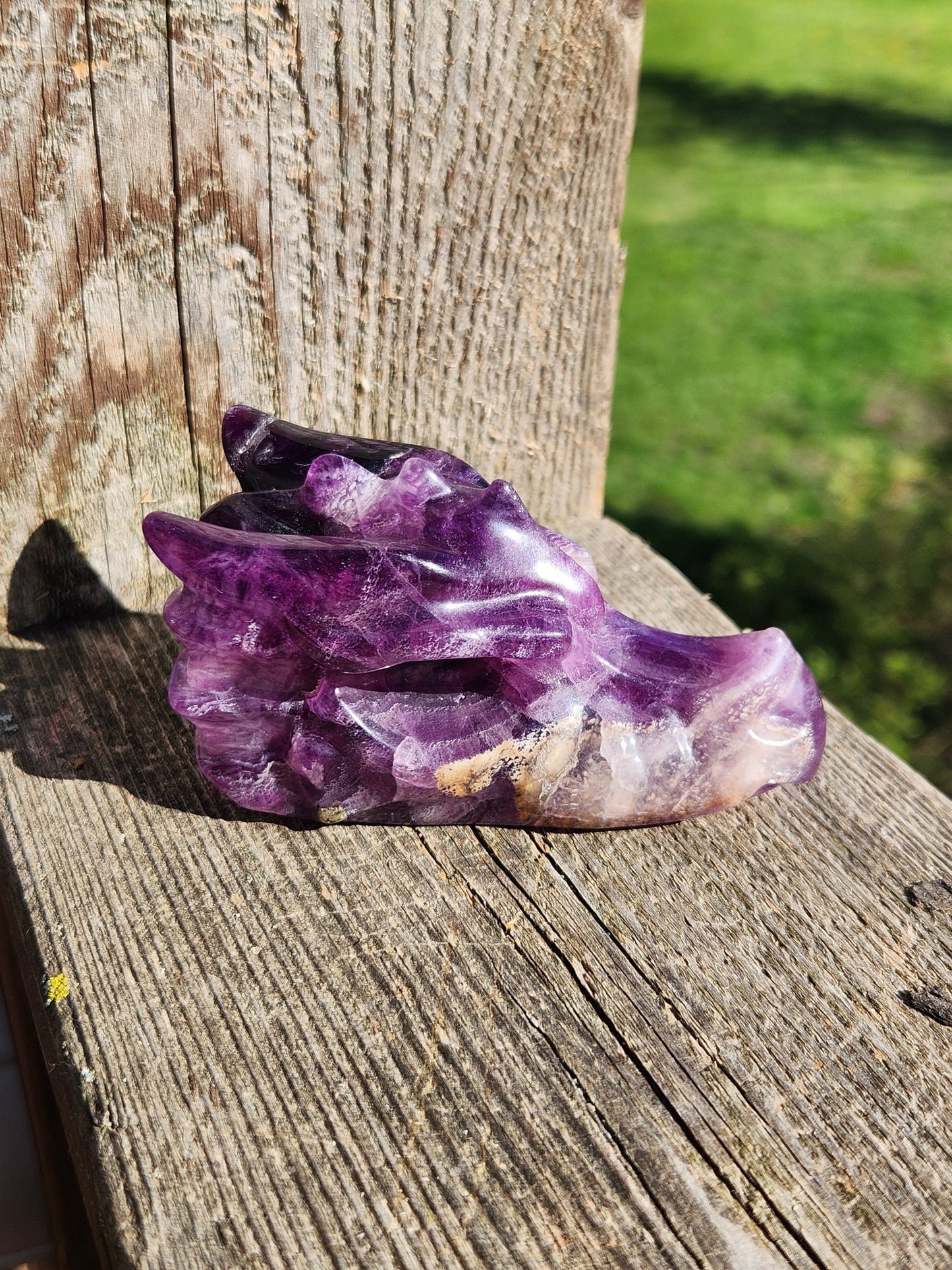 Beautiful AAA High Quality Purple Fluorite Unique Dragon Head Crystal, Dragon with Pyrite, DnD