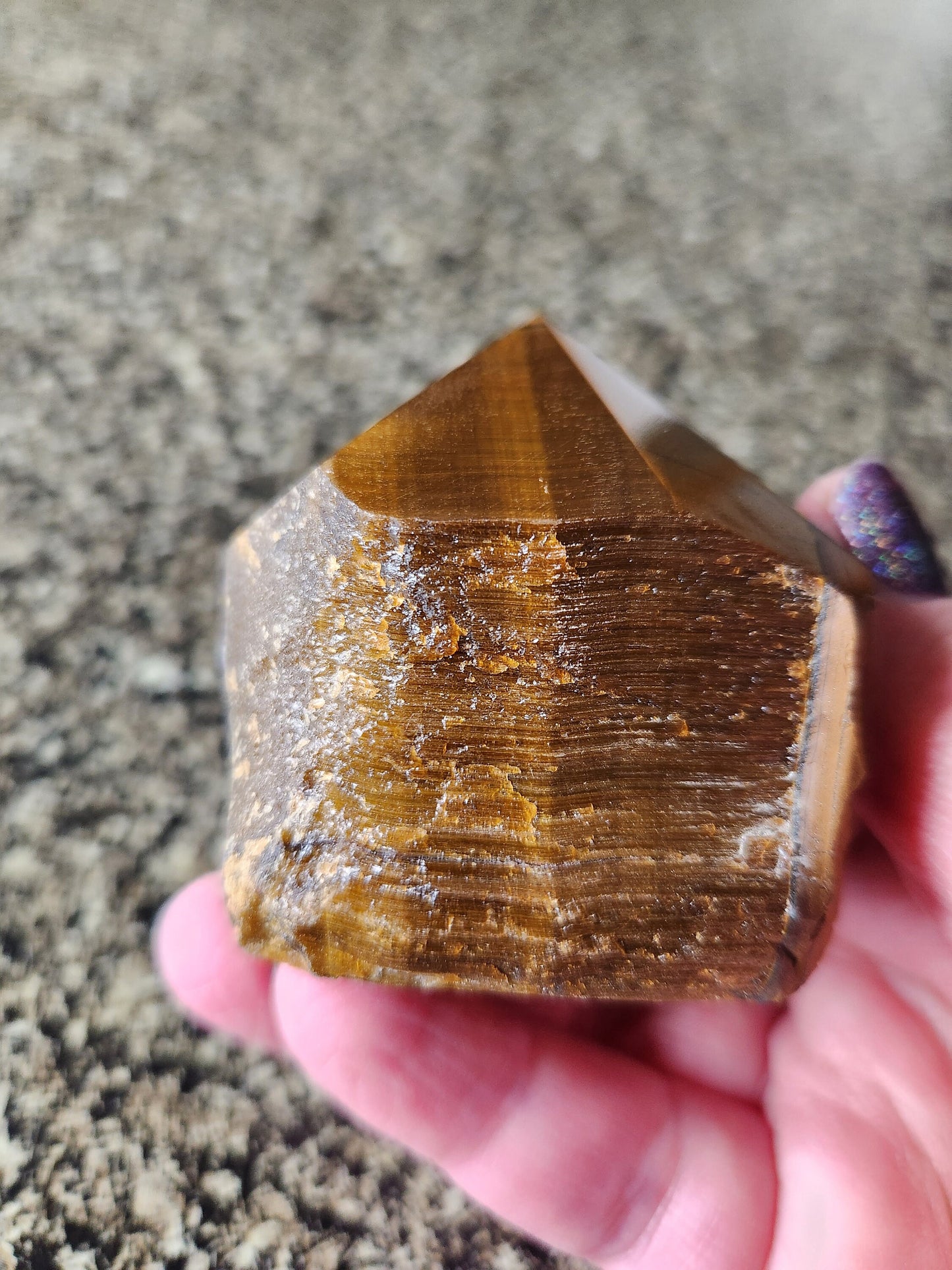 Polished Tigers Eye Crystal with Red Jasper & Hematite
