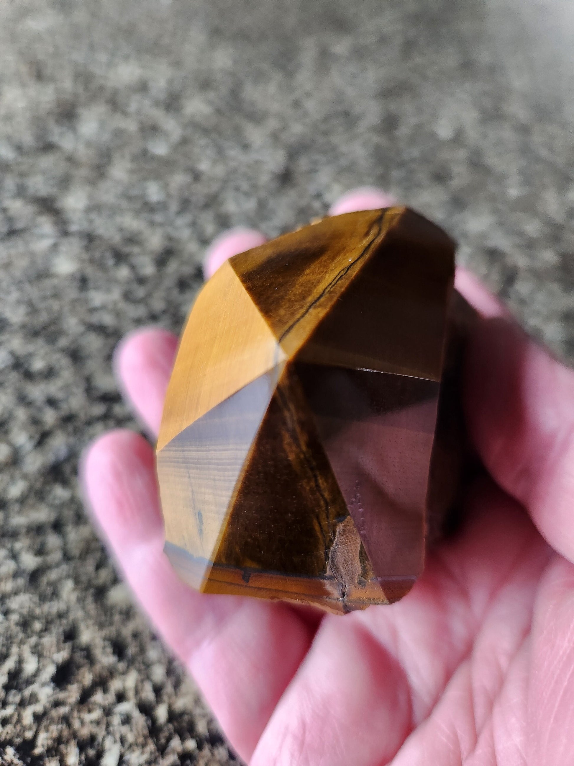 Polished Tigers Eye Crystal with Red Jasper & Hematite