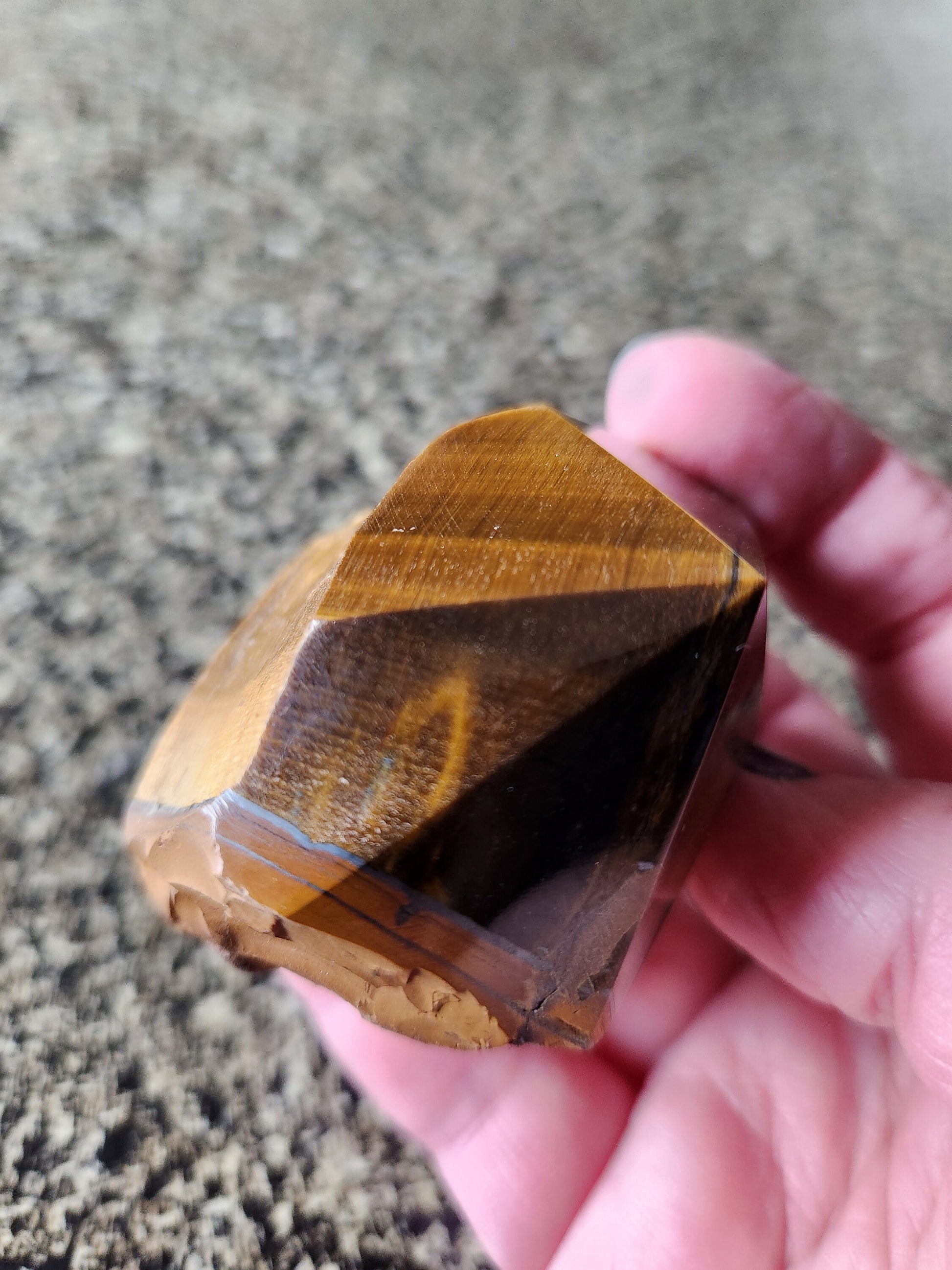 Polished Tigers Eye Crystal with Red Jasper & Hematite