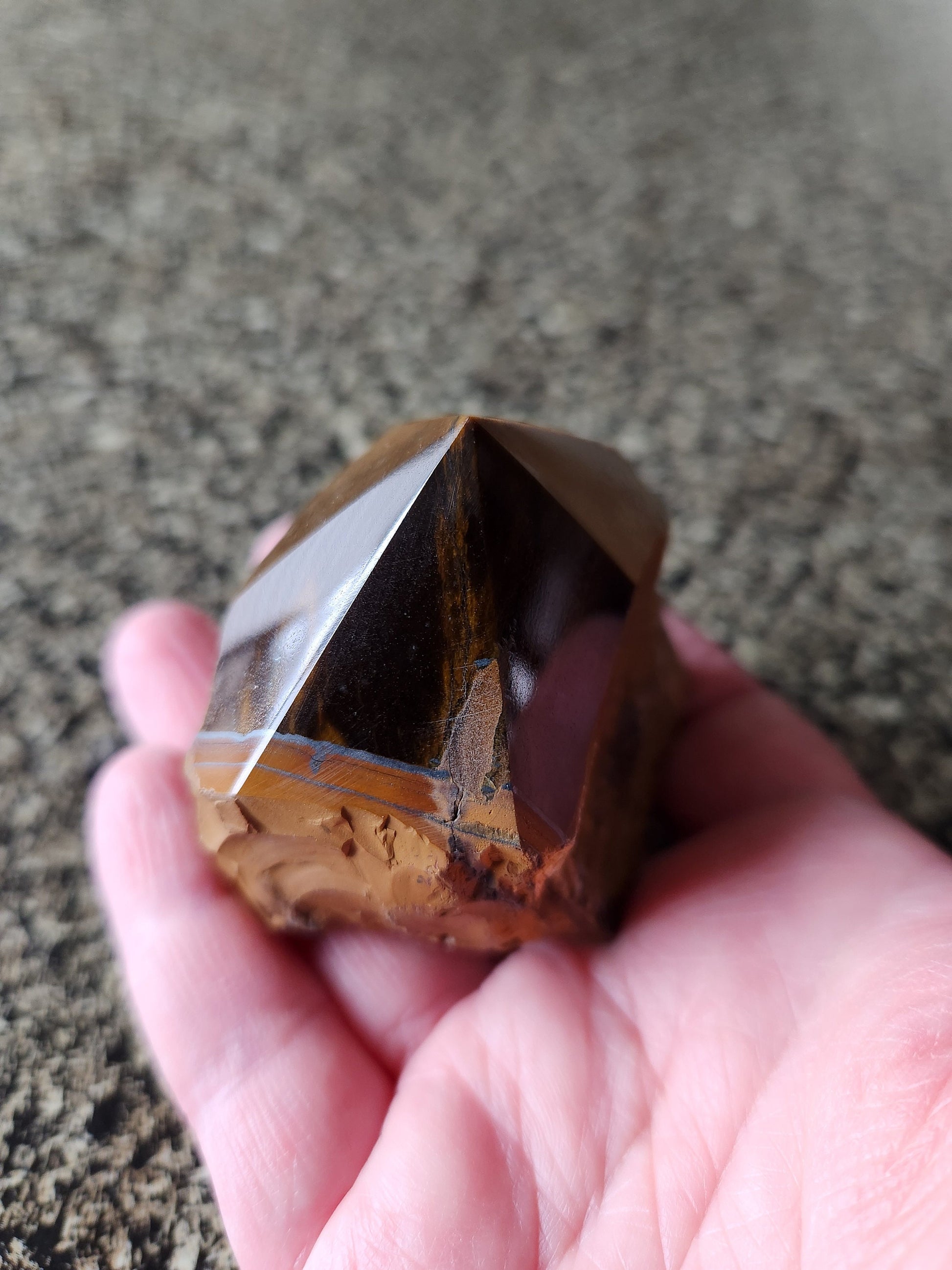 Polished Tigers Eye Crystal with Red Jasper & Hematite