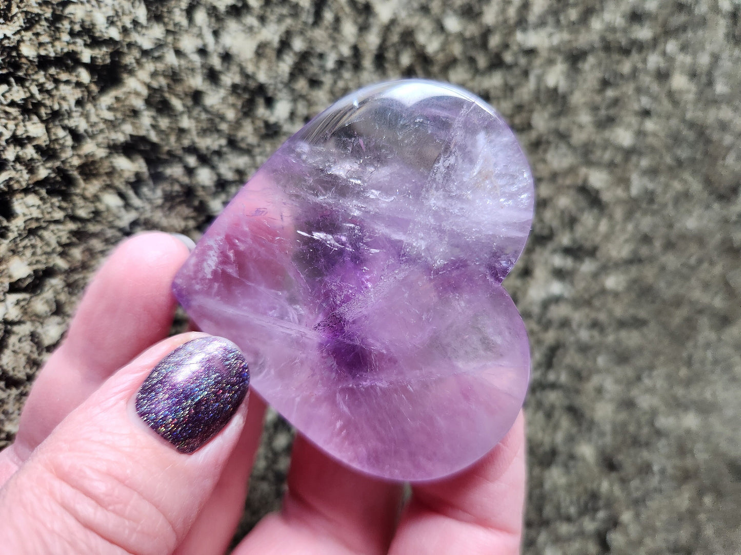 Gorgeous AAA Purple Amethyst Ametrine Crystal Carved Heart