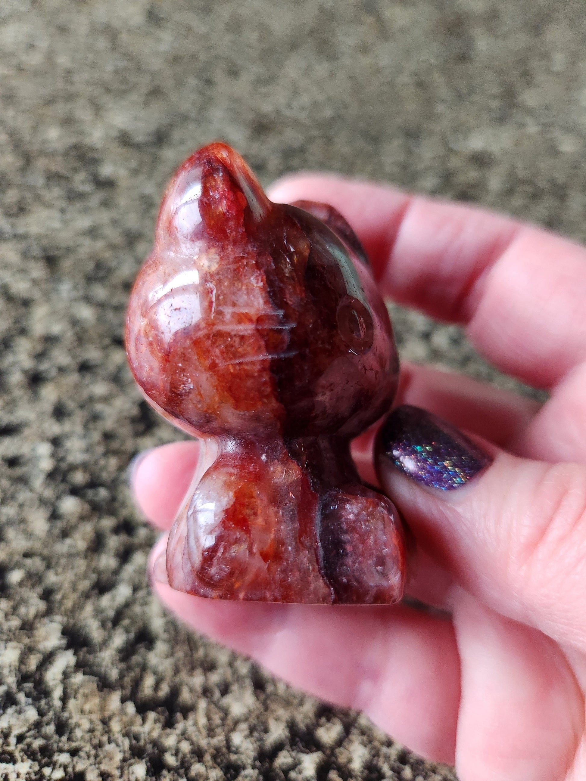 Carved Fire Quartz Hello Kitty Crystal Stone: Natural Healing Decor