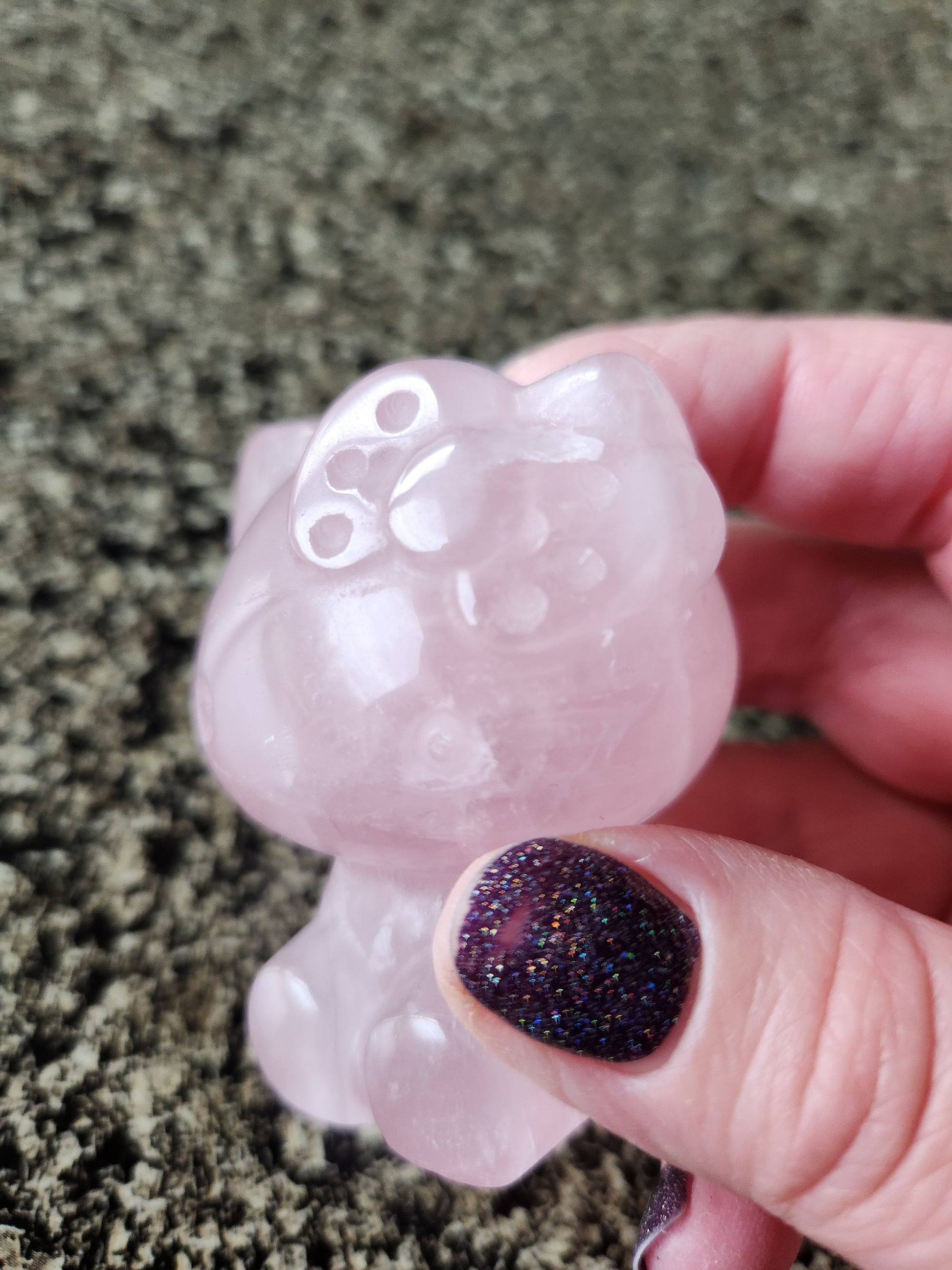 Carved Star Rose Quartz Hello Kitty Crystal Stone