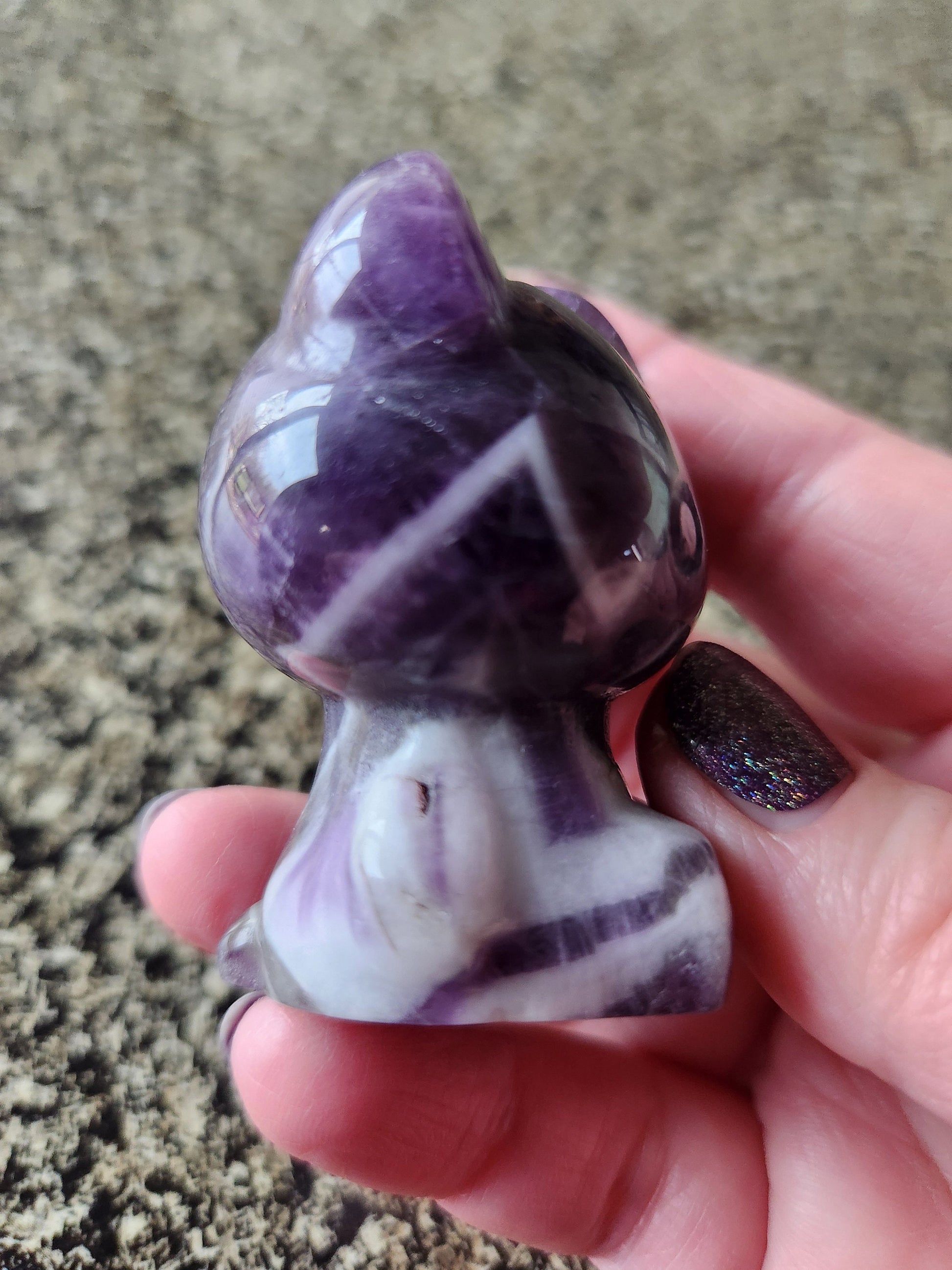 Gorgeous Dream Amethyst Carved Hello Kitty Crystal Stone, Chevron Amethyst