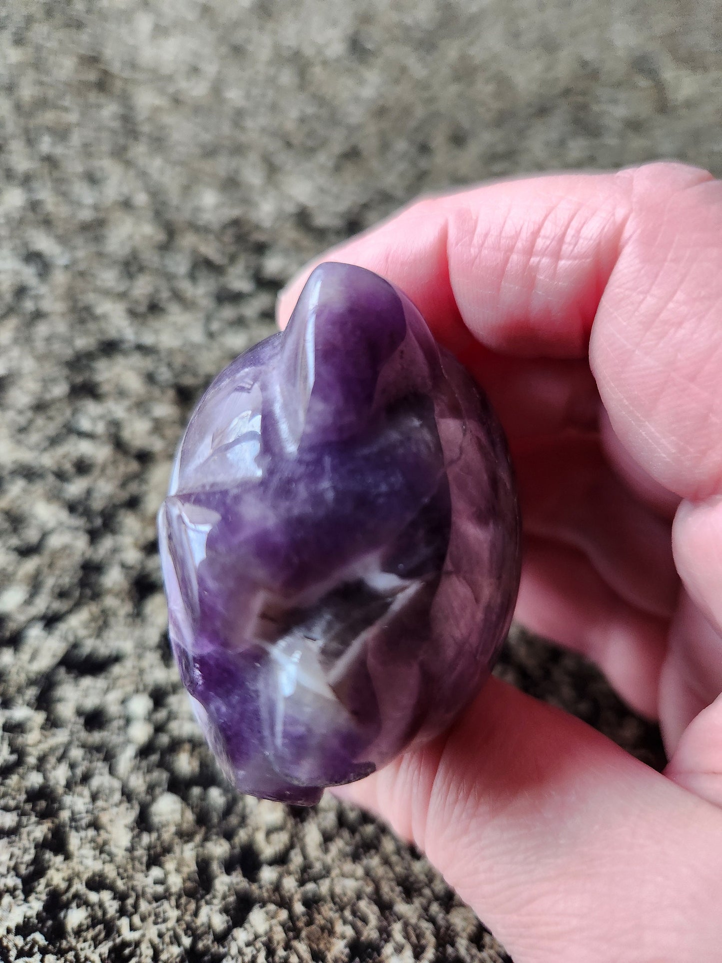 Gorgeous Dream Amethyst Carved Hello Kitty Crystal Stone, Chevron Amethyst