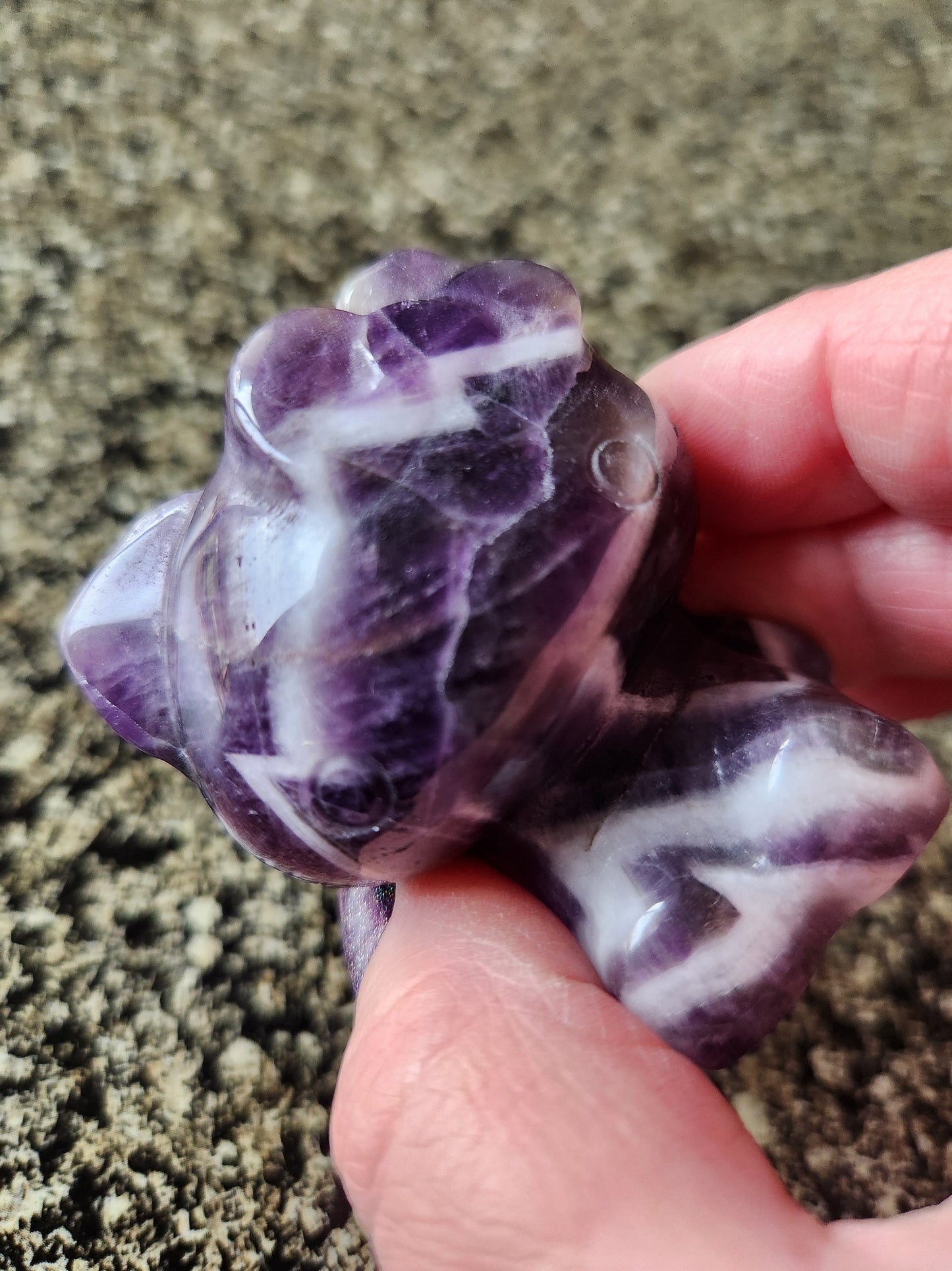 Gorgeous Dream Amethyst Carved Hello Kitty Crystal Stone, Chevron Amethyst