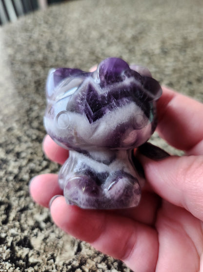 Carved Dream Amethyst Hello Kitty Figurine: Chevron Crystal Stone