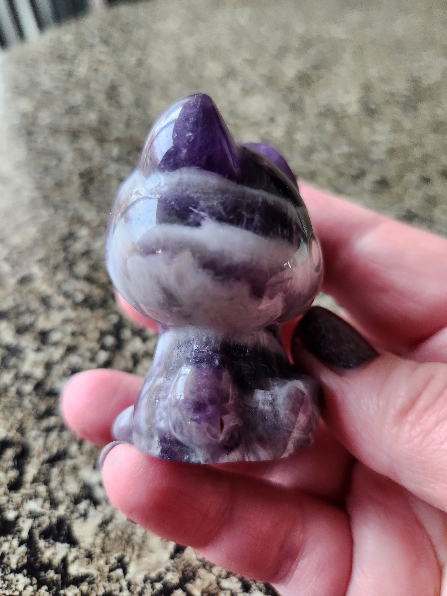 Gorgeous Dream Amethyst Carved Hello Kitty Crystal Stone, Chevron Amethyst