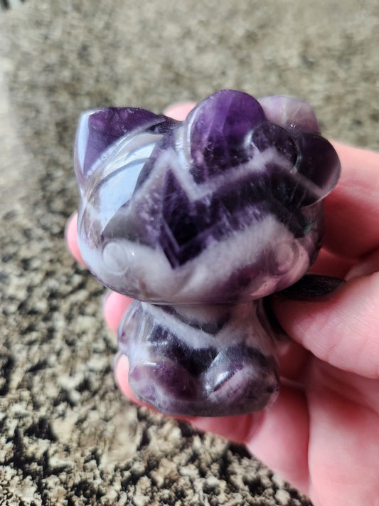 Gorgeous Dream Amethyst Carved Hello Kitty Crystal Stone, Chevron Amethyst