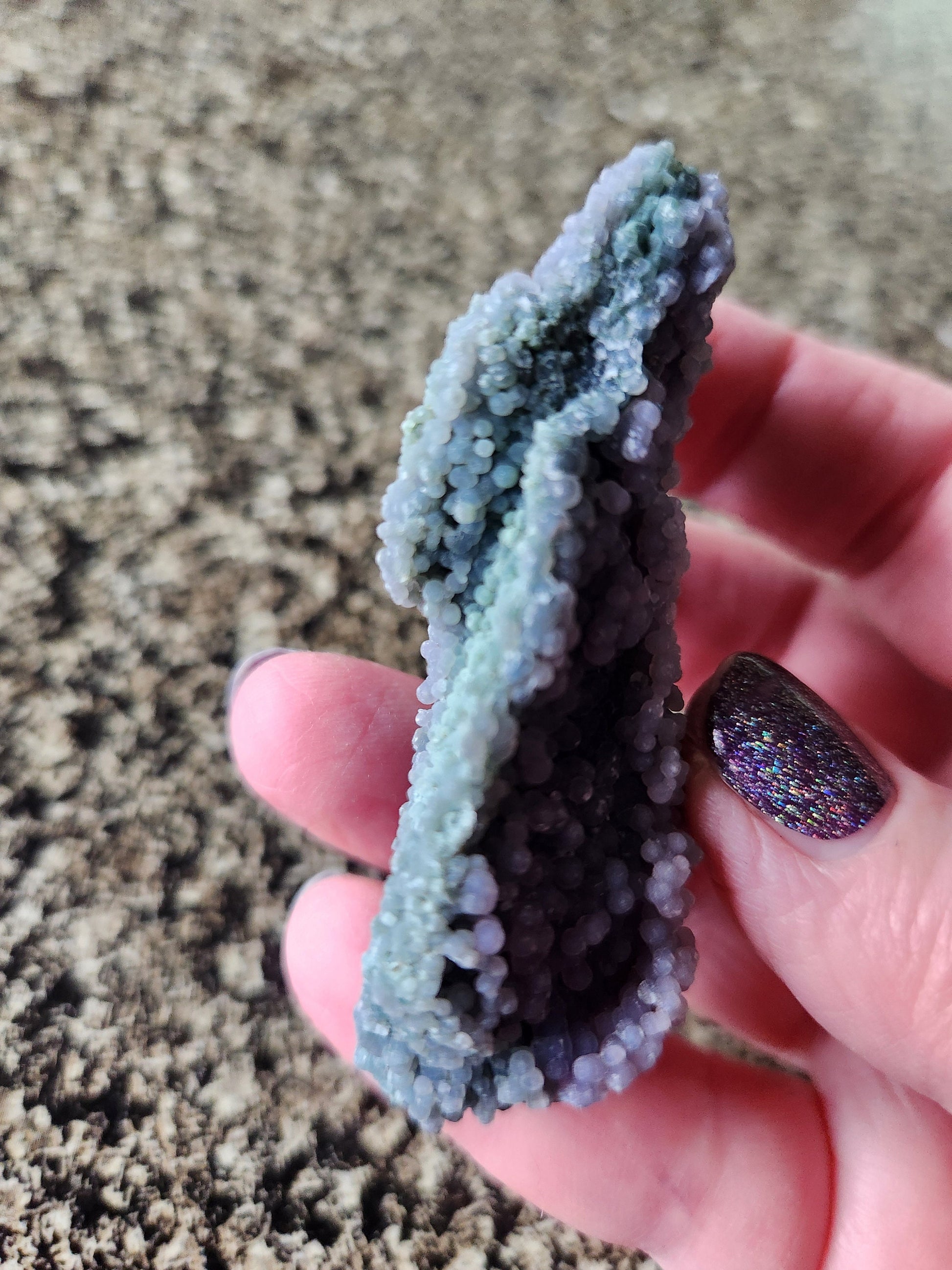 Beautiful Rare Grape Agate Crystal Rock Specimen, Bi-colored Purple & Green, Purple Chalcedony