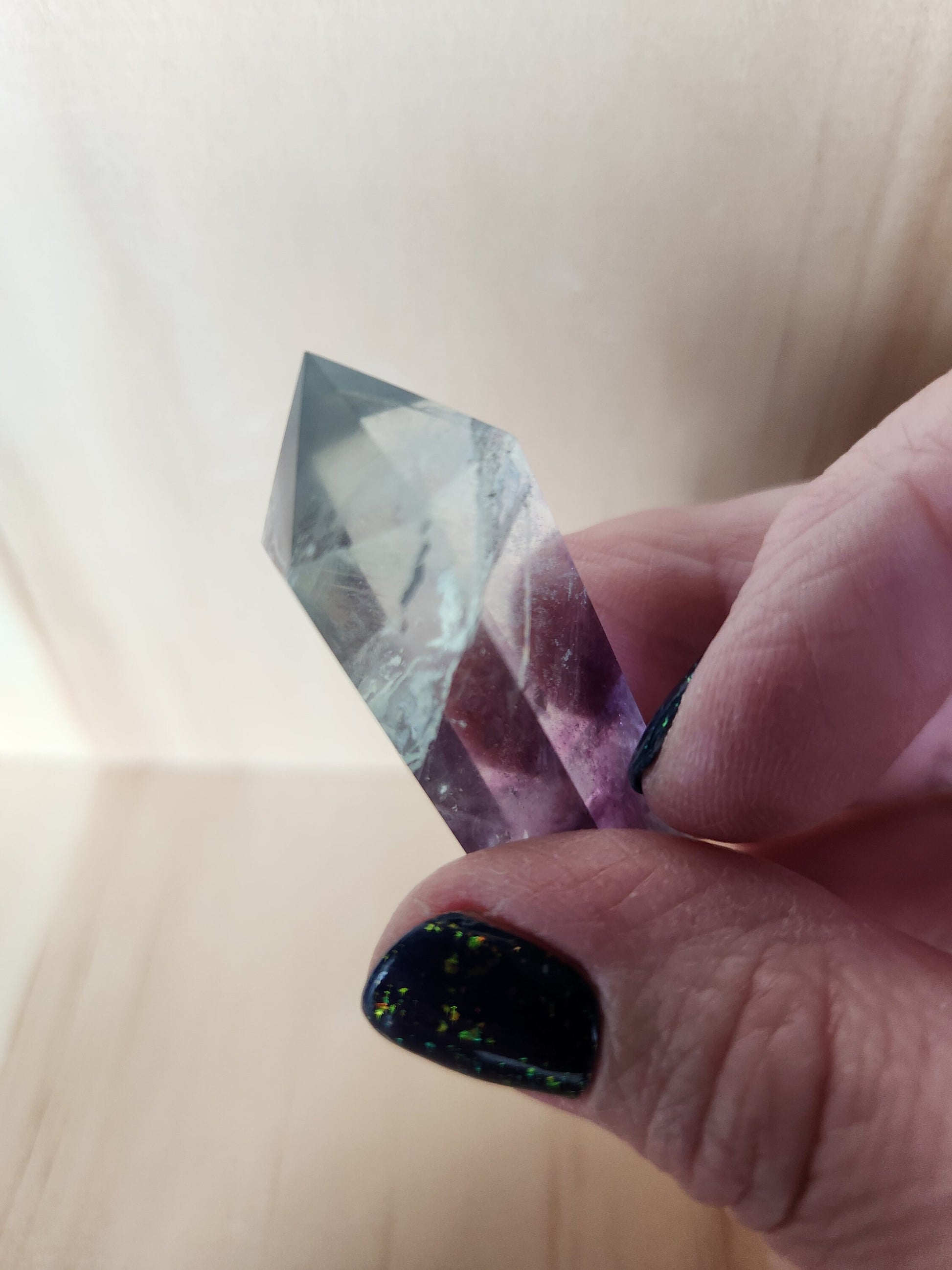 AAA Green & Purple Fluorite Crystal DT Point Wand