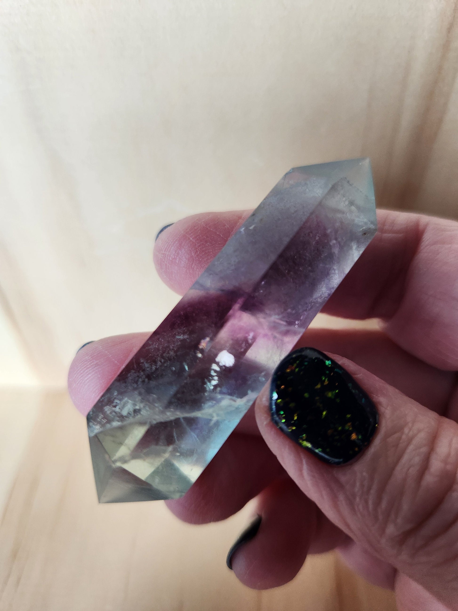 AAA Green & Purple Fluorite Crystal DT Point Wand