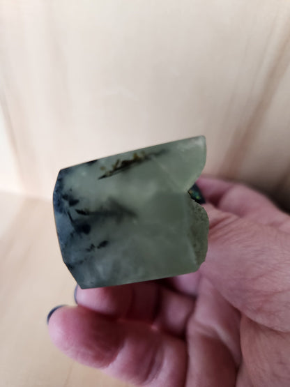Prehnite with Epidote Crystal Tower: Half Polish Point