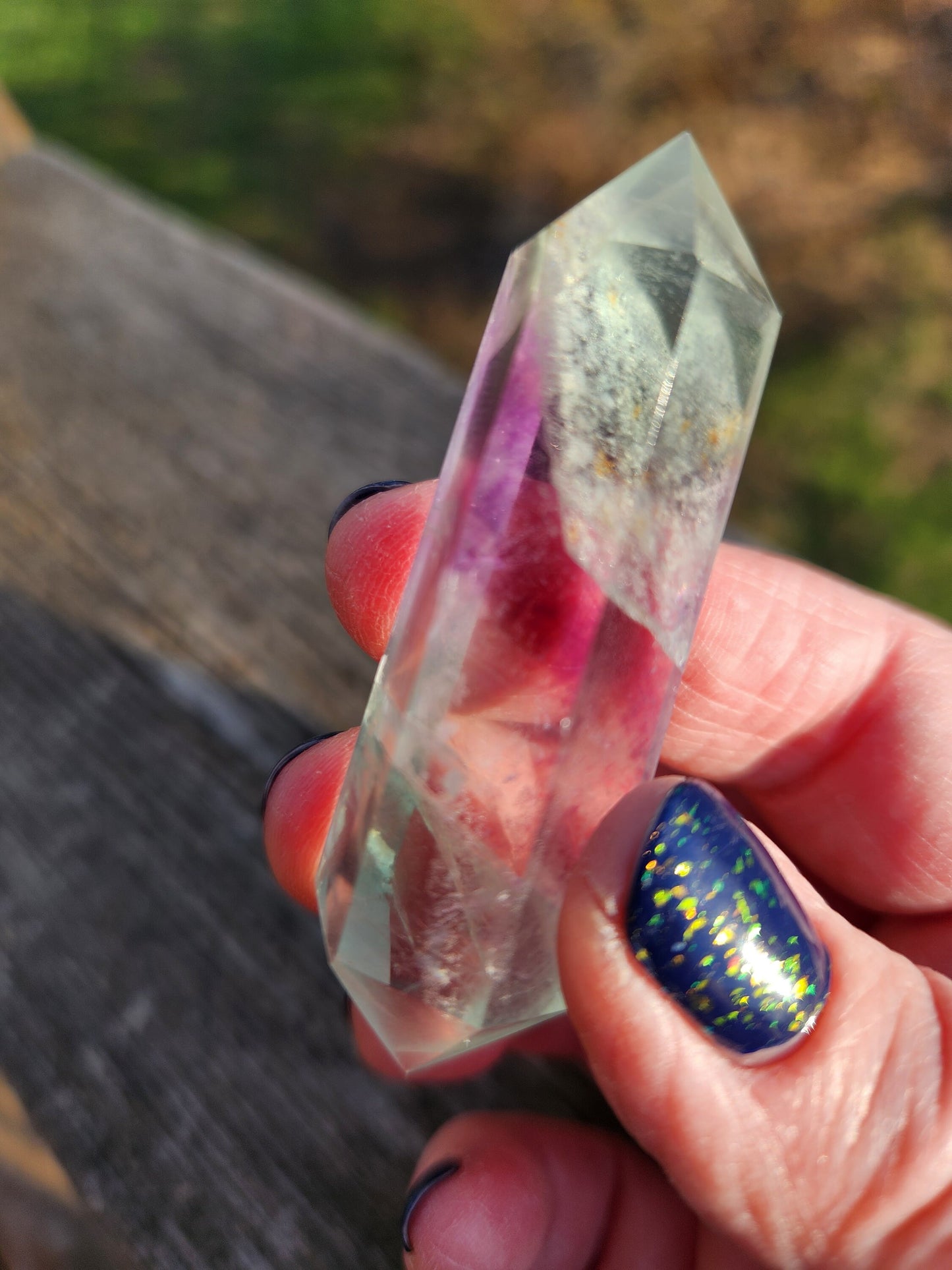 AAA Green & Purple Fluorite Crystal DT Point Wand