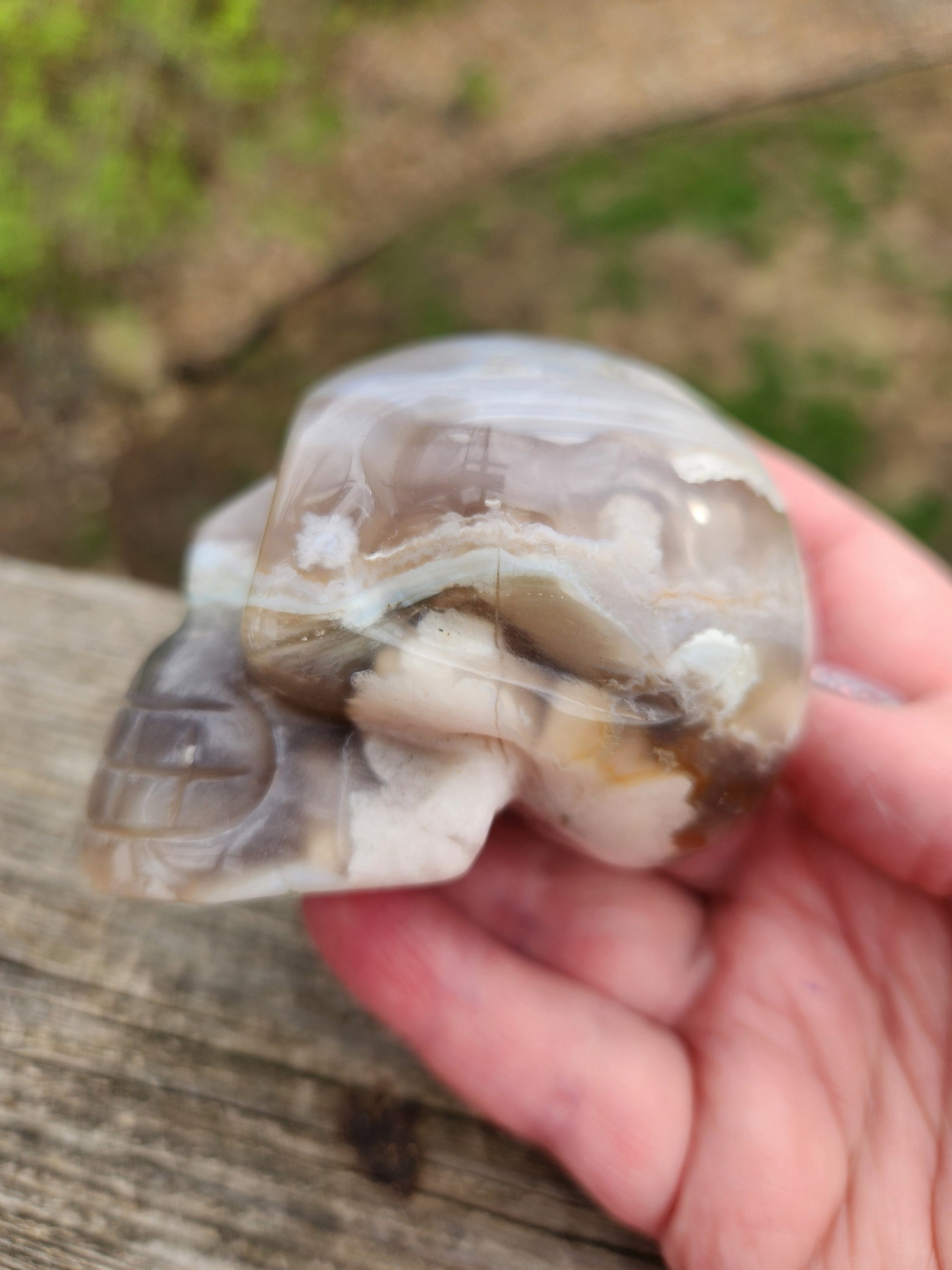 Crazy Cool Scary AAA Flower Agate Crystal Skull with flower plumes