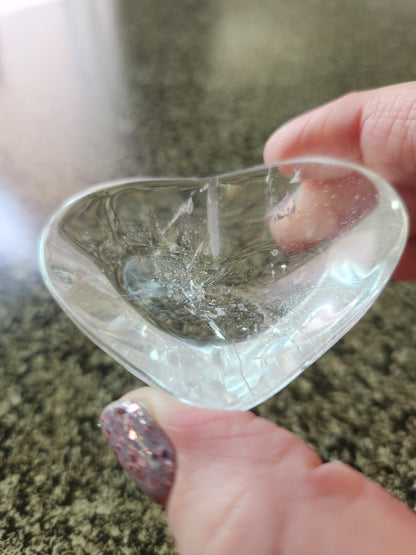 Clear Quartz Crystal Heart Bowl: Decorative Tray, Small