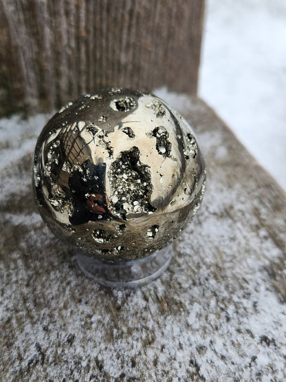 AAA Pyrite Sphere: Natural Crystal with Druzy Pockets