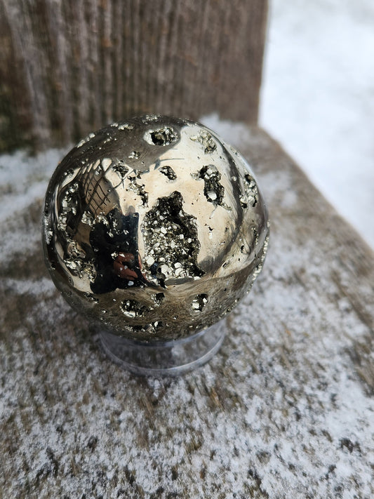 Beautiful AAA Pyrite Sphere Natural Stone Crystal with Druzy Pockets and Caves