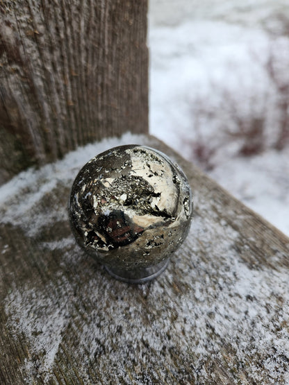 AAA Pyrite Sphere: Natural Stone Crystal with Caves