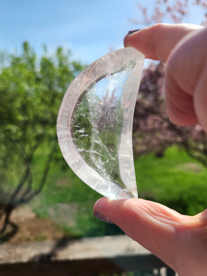 Clear Quartz Crystal Half Moon Bowl: Decorative Tray, Small