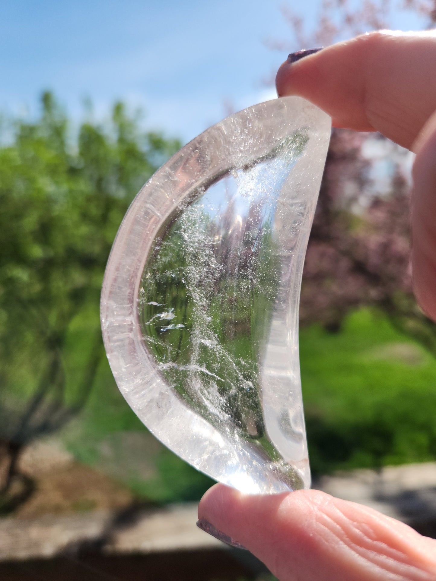 Gorgeous Clear Quartz Crystal Half Moon Shallow Bowl Tray