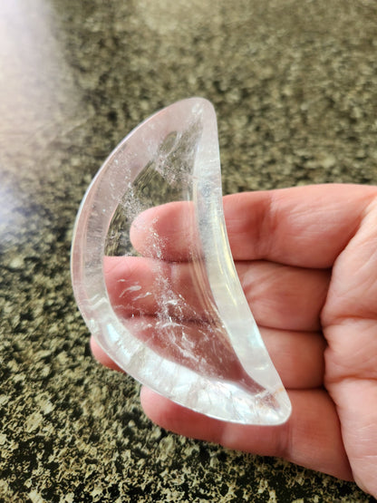 Clear Quartz Crystal Half Moon Bowl: Decorative Tray, Small