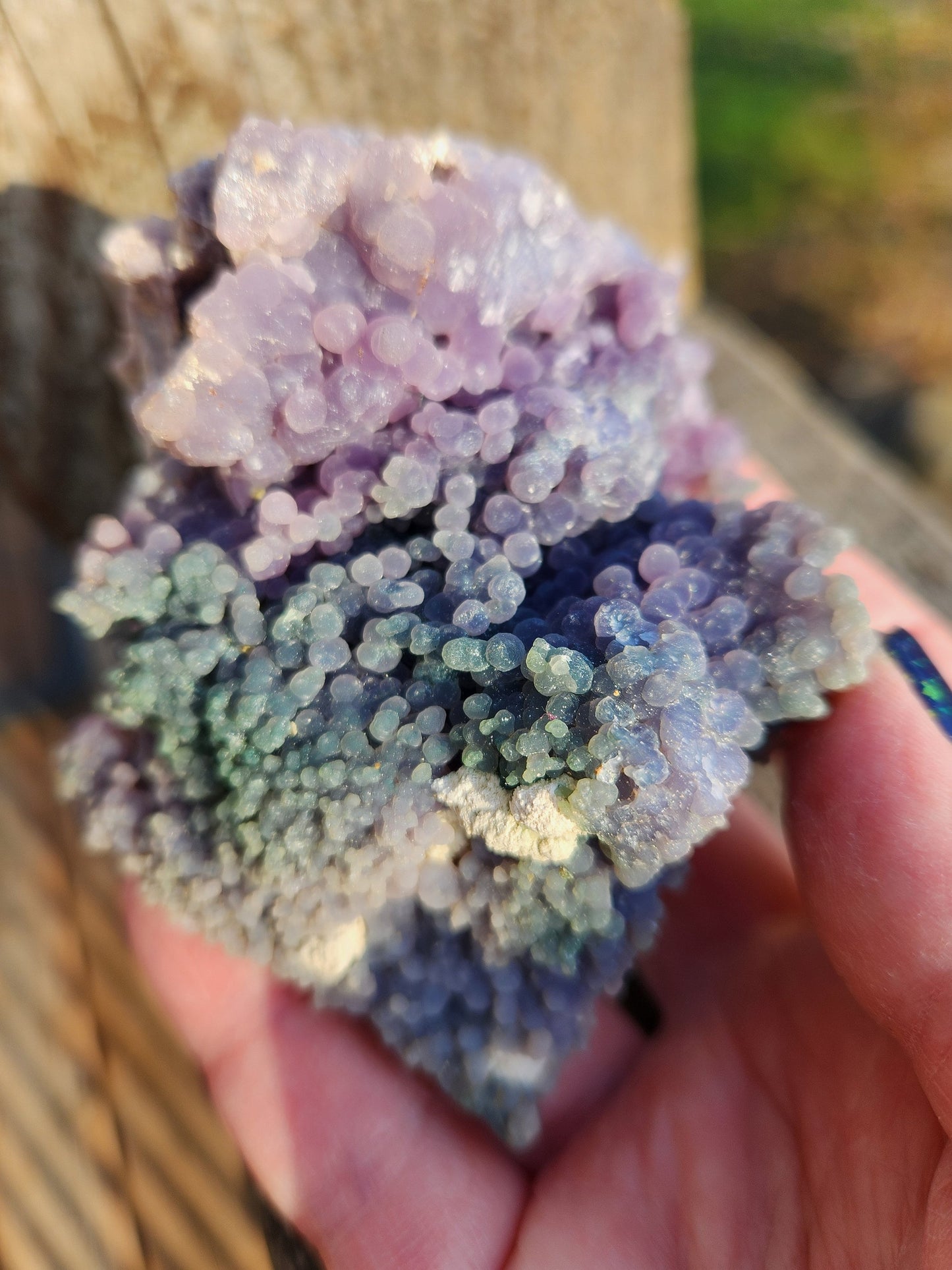 Beautiful Rare Grape Agate Crystal Rock Specimen, Bi-colored Purple & Green, Purple Chalcedony