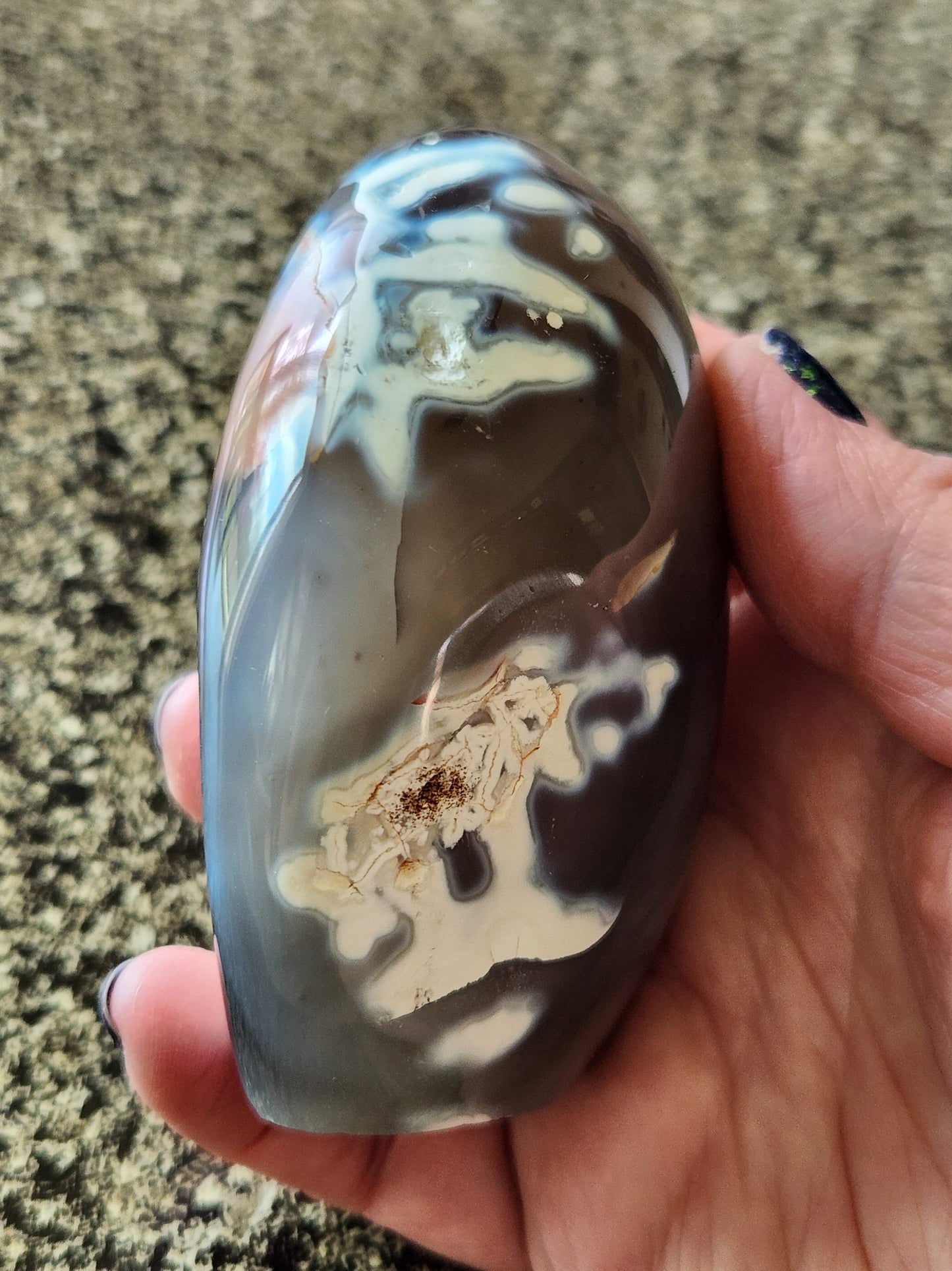 Pretty Orca Agate Crystal Flame with Buttery High Polish Rare, with Druzy Pocket