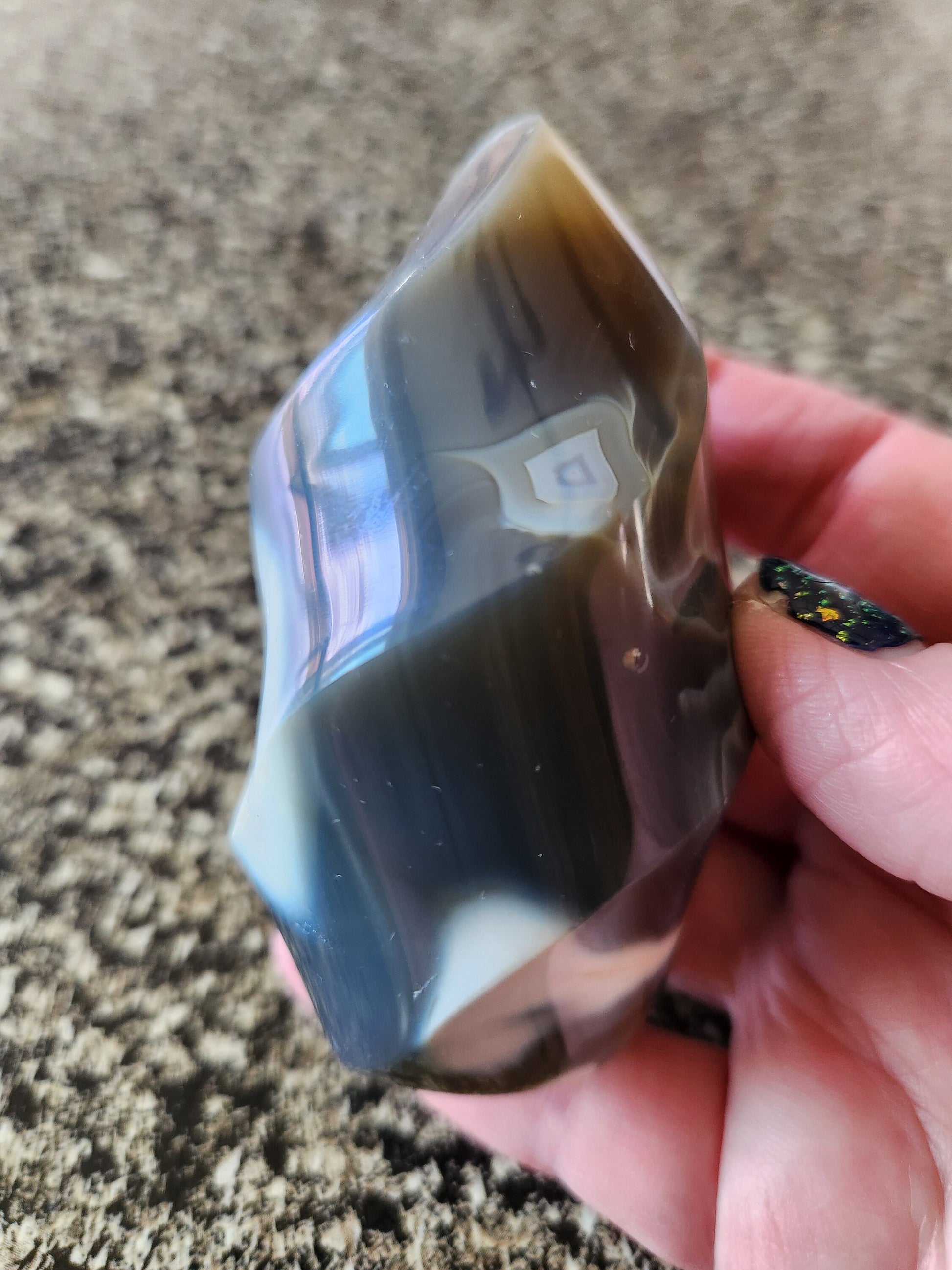 Pretty Orca Agate Crystal Twisted Flame with Buttery High Polish Rare