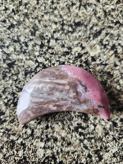Beautiful Polished Rhodonite Crystal Carved Moon