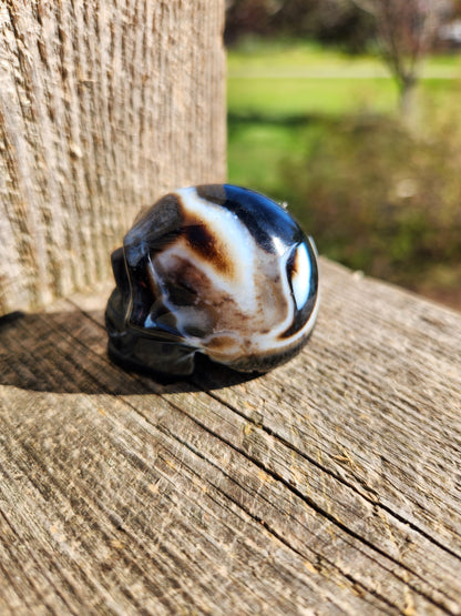 AAA Black Onyx Crystal Skull: Hand Carved, Unique Streaks