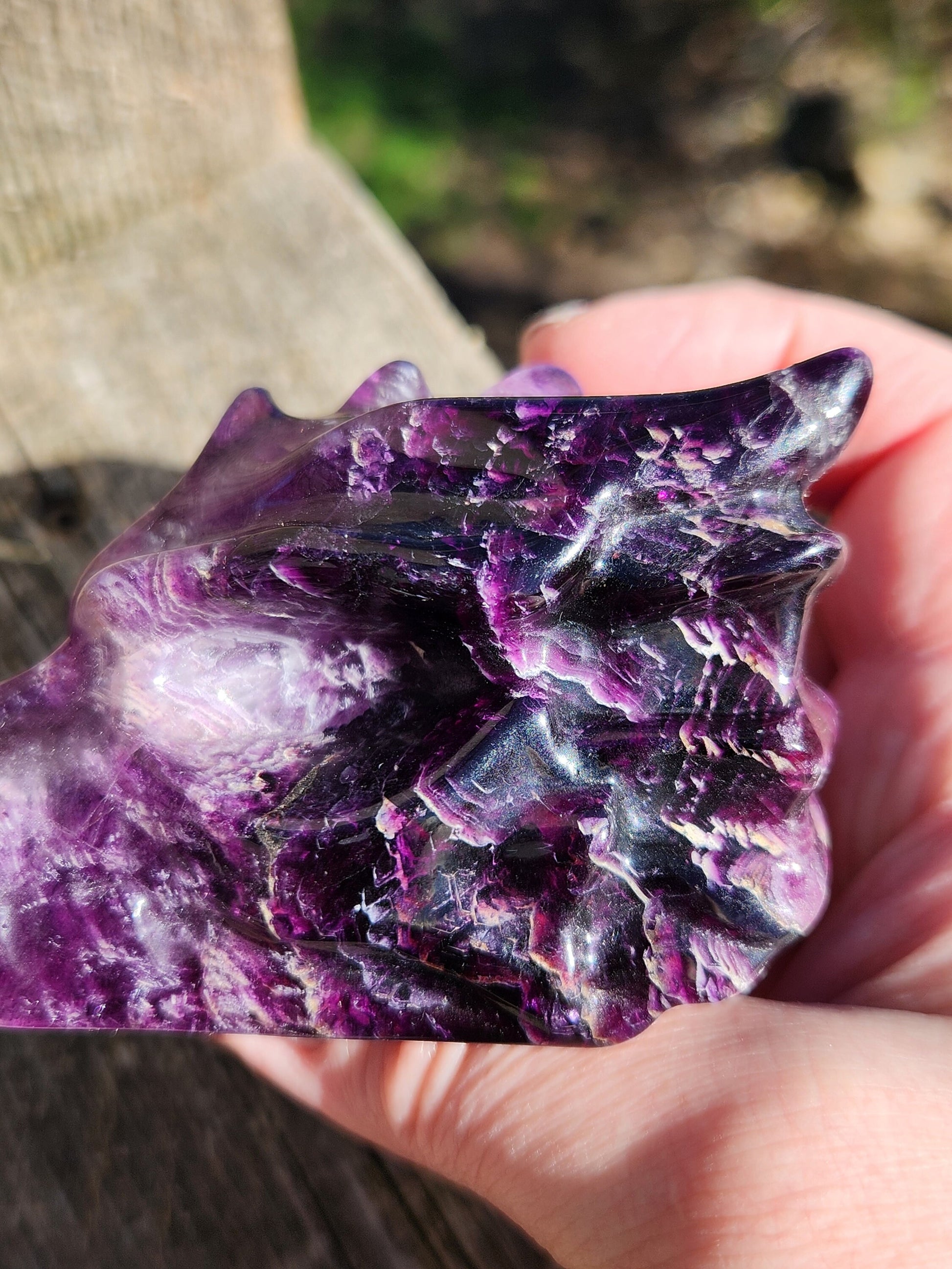 Beautiful AAA High Quality Purple Fluorite Unique Dragon Head Crystal, Dragon with Pyrite, DnD