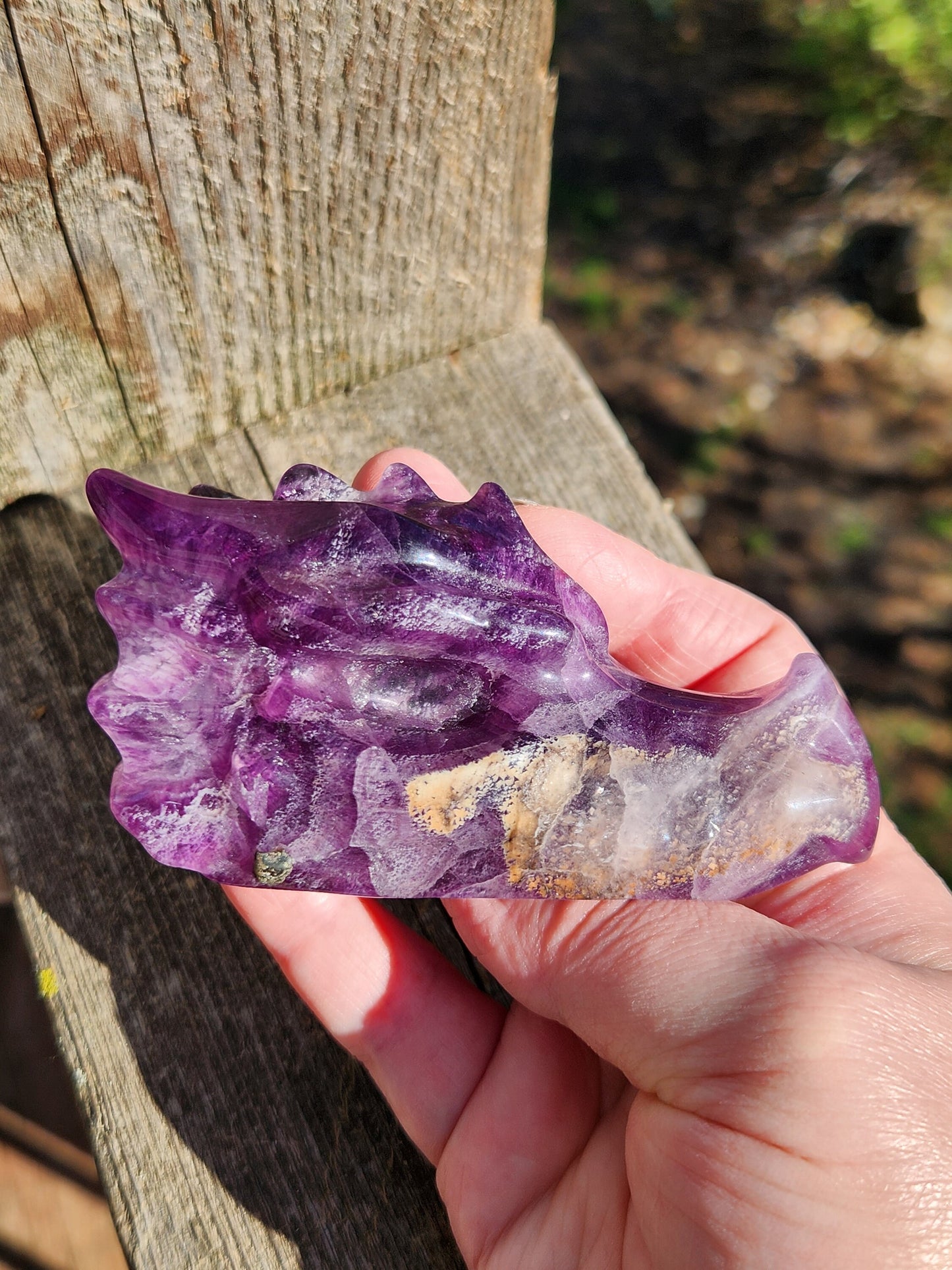 Beautiful AAA High Quality Purple Fluorite Unique Dragon Head Crystal, Dragon with Pyrite, DnD