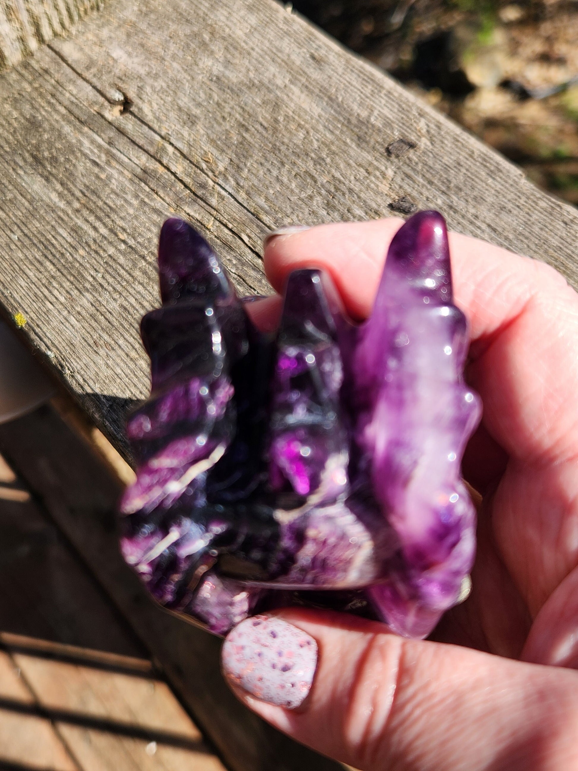 Beautiful AAA High Quality Purple Fluorite Unique Dragon Head Crystal, Dragon with Pyrite, DnD