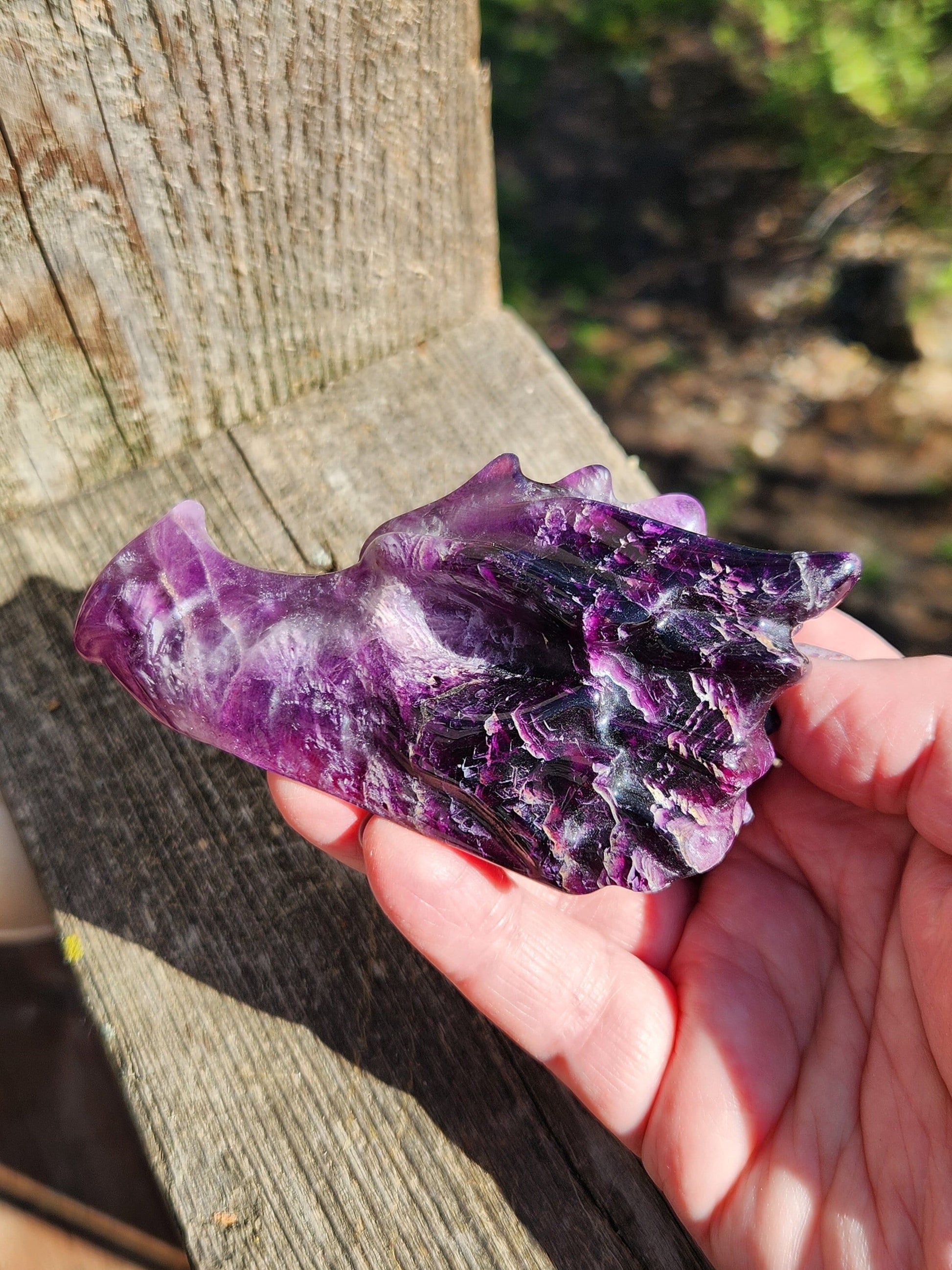 Beautiful AAA High Quality Purple Fluorite Unique Dragon Head Crystal, Dragon with Pyrite, DnD