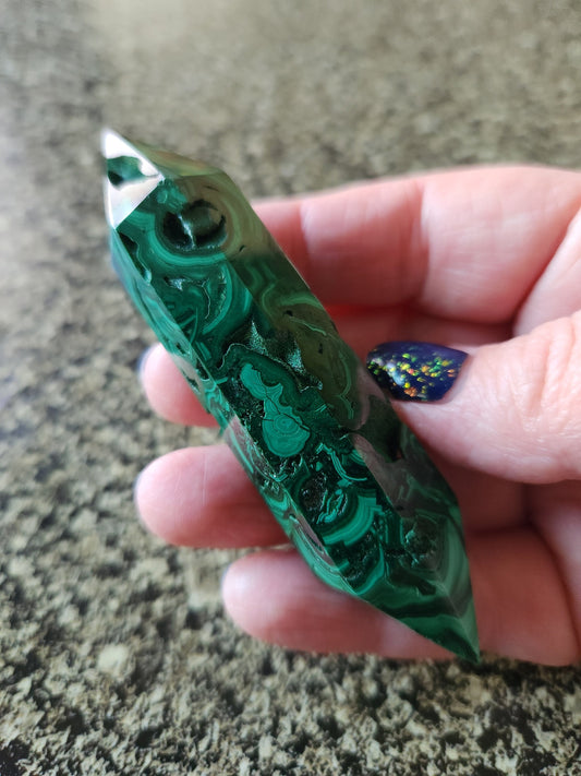 AAA Malachite Crystal Double Terminated Point Wand