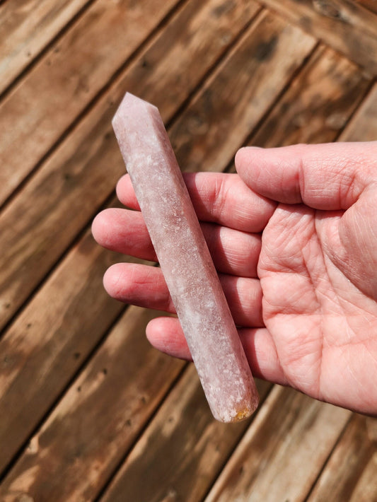 Sparkly Pink Amethyst Crystal Wand, 6 Point, Calming Massage Stone